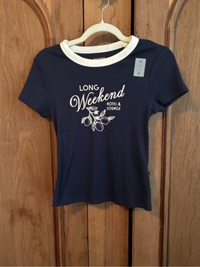 Old Navy Blue Short Sleeve Tee with White Ringer Collar